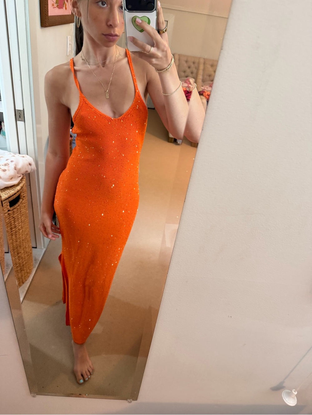 Mango Orange Sparkle Maxi Slip Dress